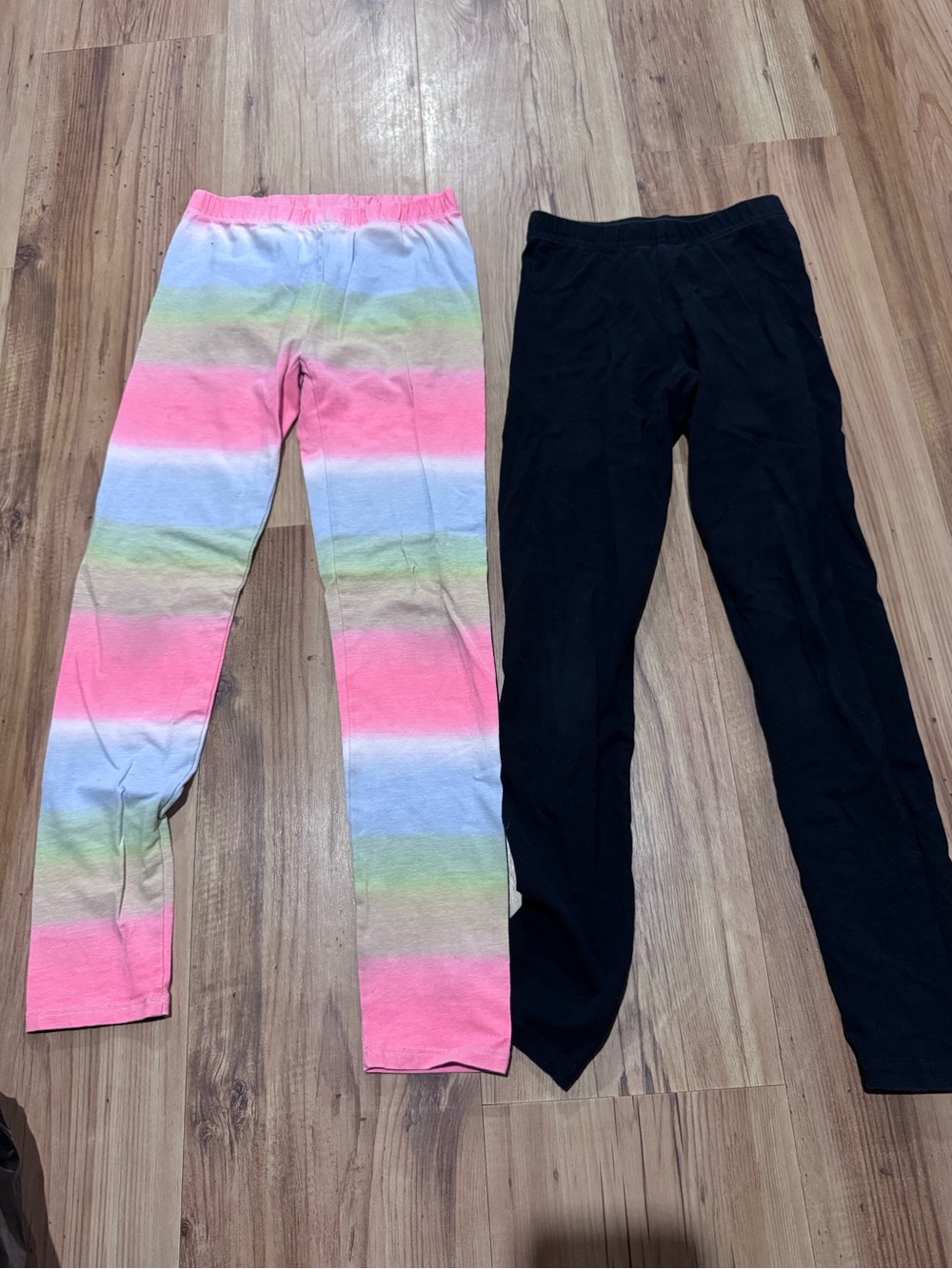 Girls' Striped Pink & Black Cotton Leggings - Pack of 2